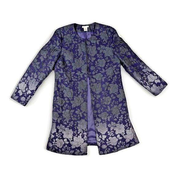 Laura Ashley Jackets & Blazers - Laura Ashley Floral Jacquard Coat Womens Size M Purple Grey Rose Tapestry Jacket